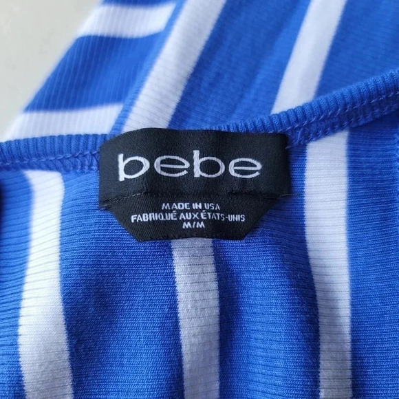 Bebe Women Dress Blue White Midi Bodycon Sleeveless Scoop Neck Sz M - Picture 11 of 11